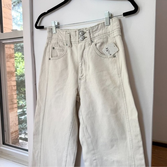 Free People Aster Jeans Women’s 26 Cream Straight Leg High Rise We The Free - Picture 6 of 15